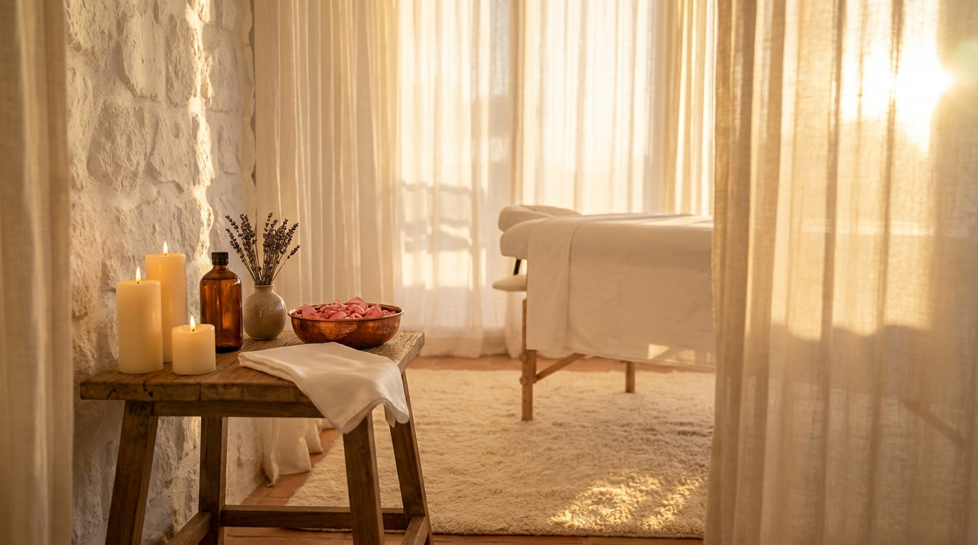 Sala de masaje tantrico en villa de Ibiza al atardecer - Tres Jolie
