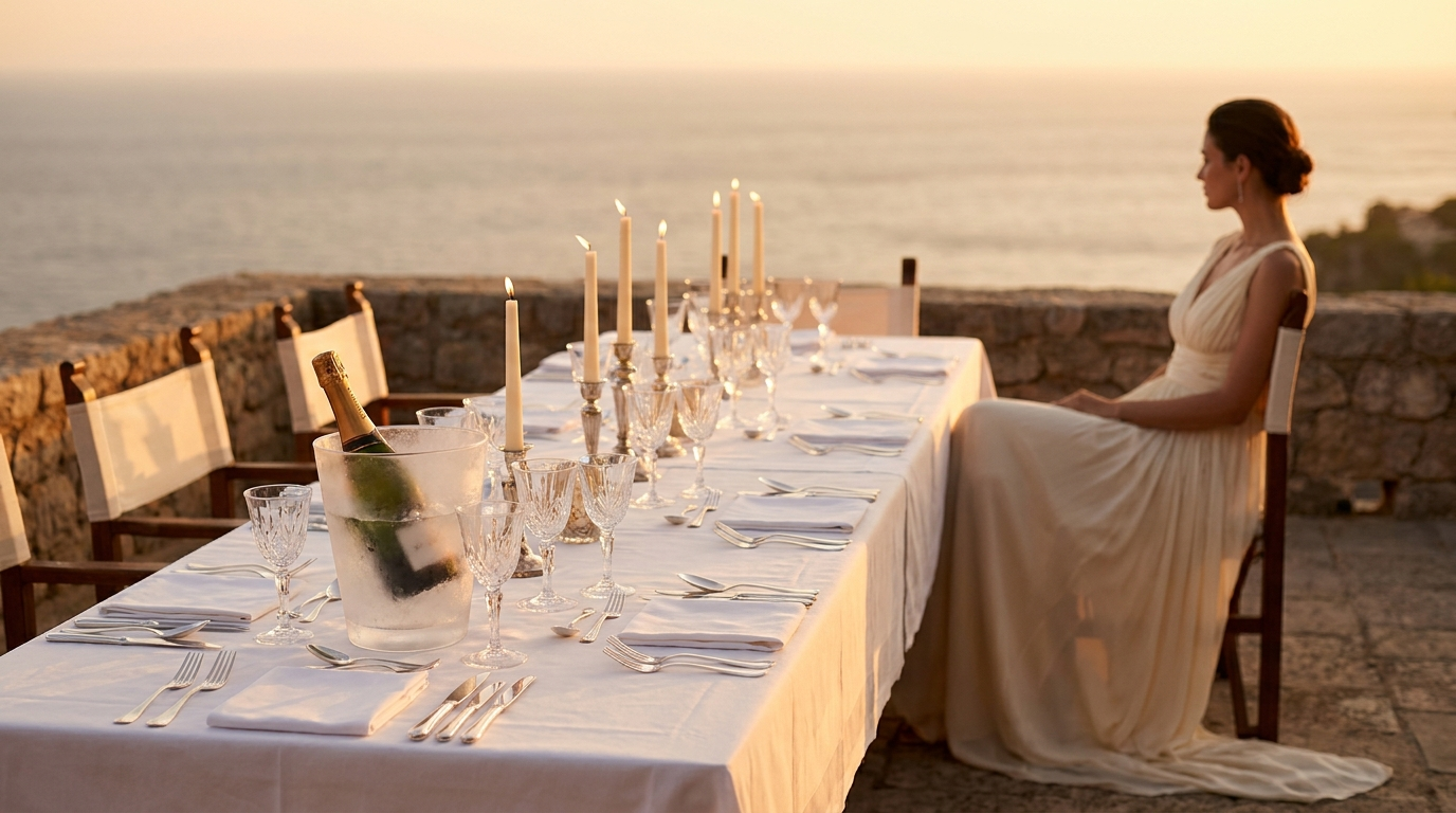 Acompañante de lujo para cena de empresa en Ibiza al atardecer - Trés Jolie