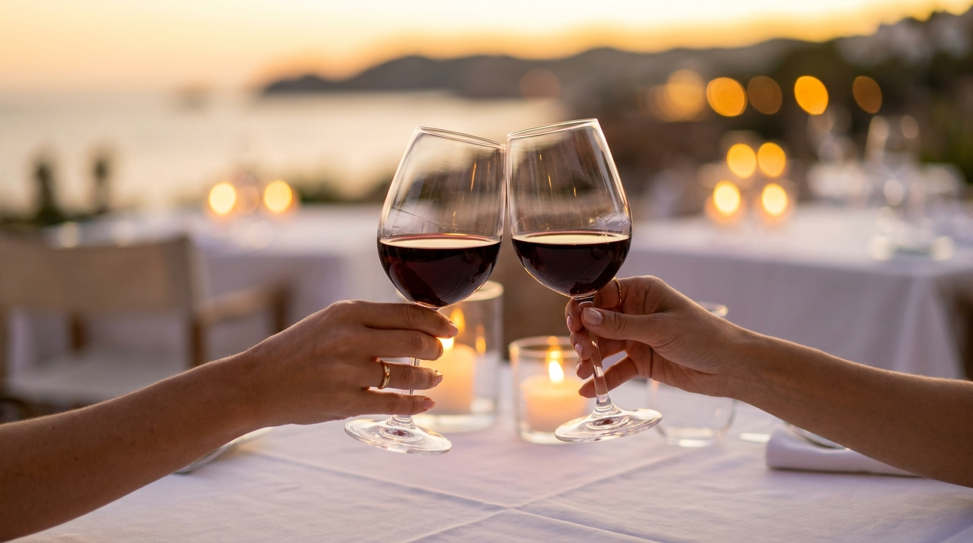 Mesa de restaurante elegante al atardecer en Ibiza - Trés Jolie